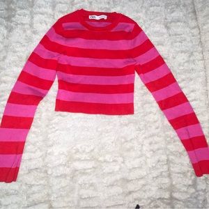 STRIPPED CROPPED LONG SLEEVE TEE